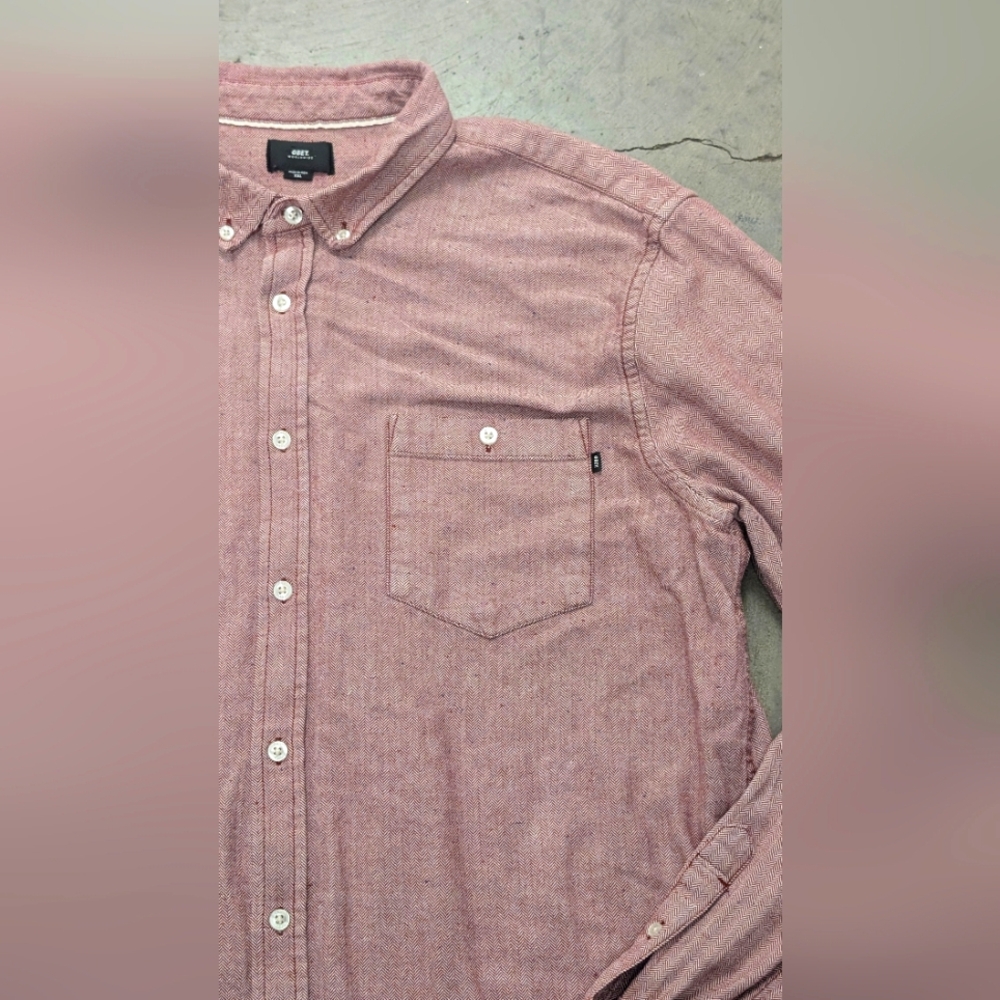 Obey Long Sleeve Button Down Shirt, Medium